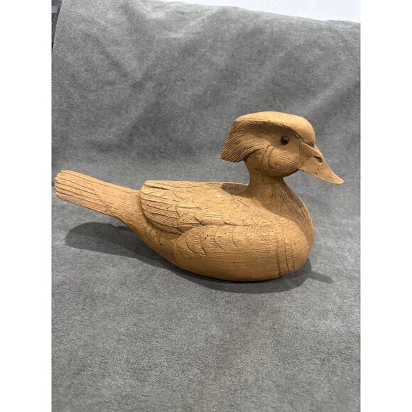 Handcrafted Wooden concept wood Duck Decoy Intricate Feather Carvings - Picture 1 of 6
